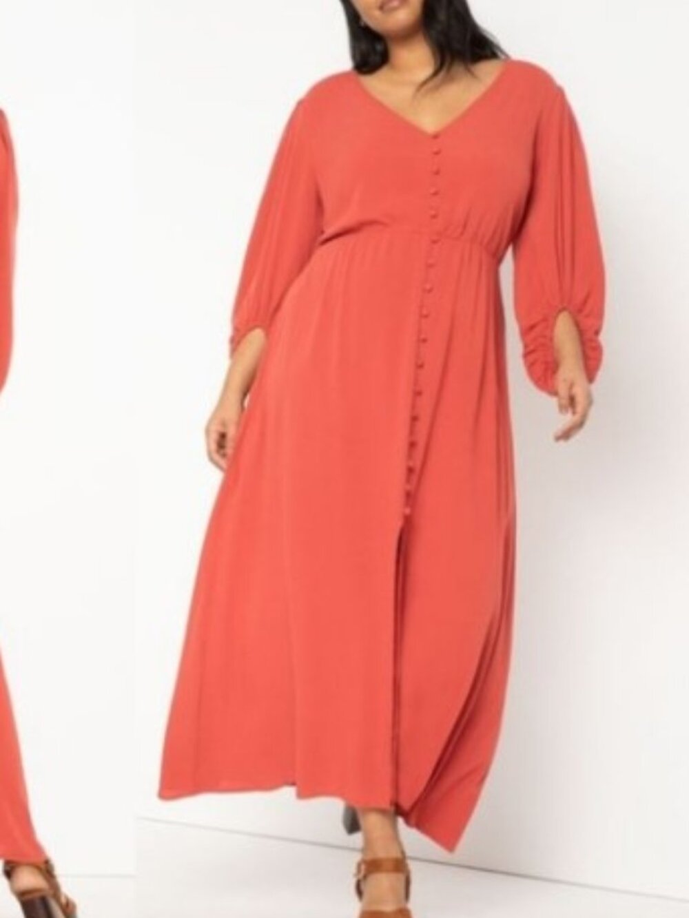 Eloquii Orange Maxi Dress Long Puff Sleeve Boho Western Plus Size 14 New Tags XL